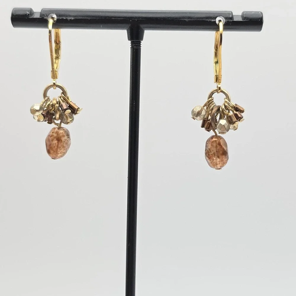 ANN TAYLOR LOFT‎ Earrings Dangle Crystal Stone Metal Beads Gold Plate Leverback
